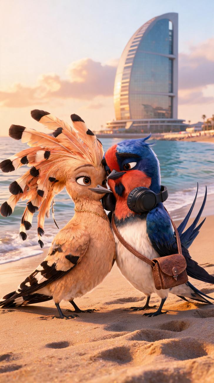 Los dos personajes del estudio: una abubilla y una golondrina.