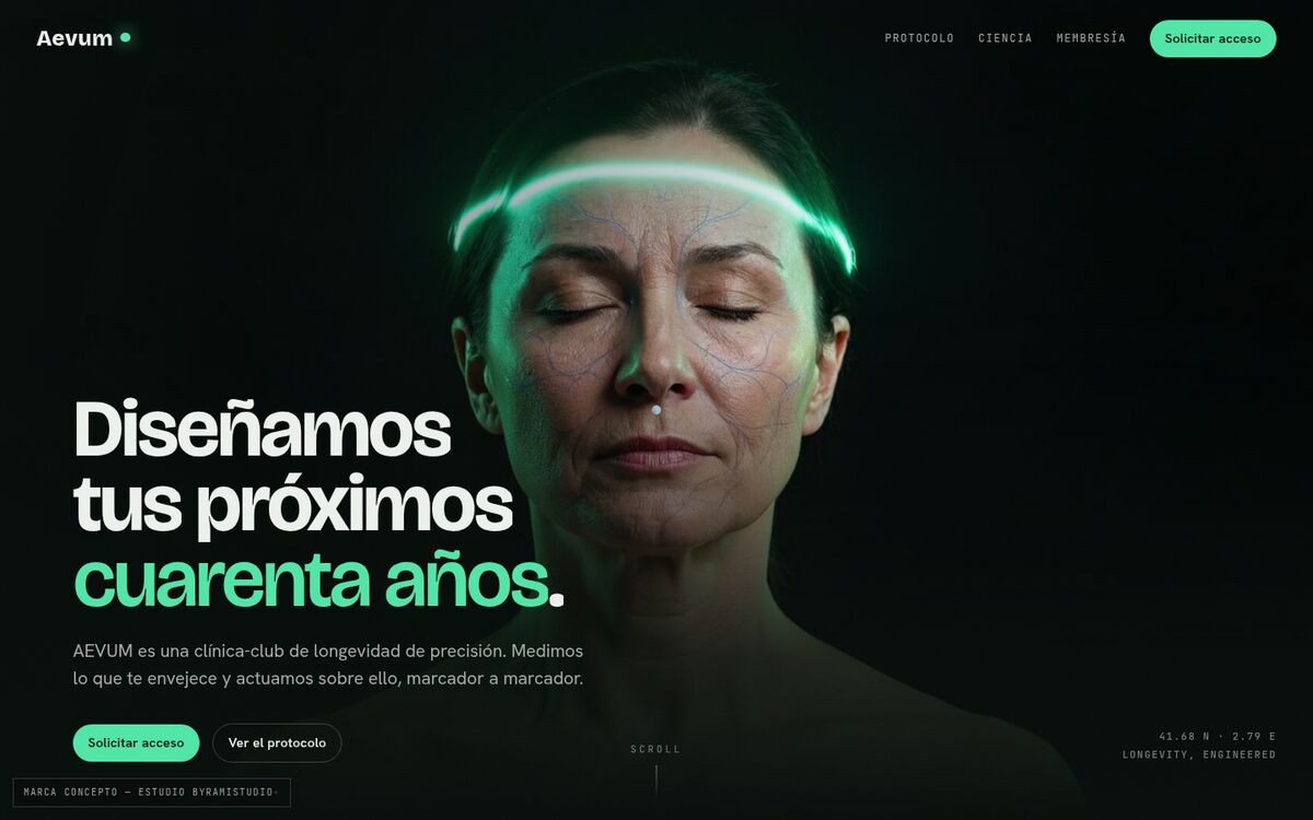 Web de AEVUM, clínica de longevidad — marca concepto del estudio