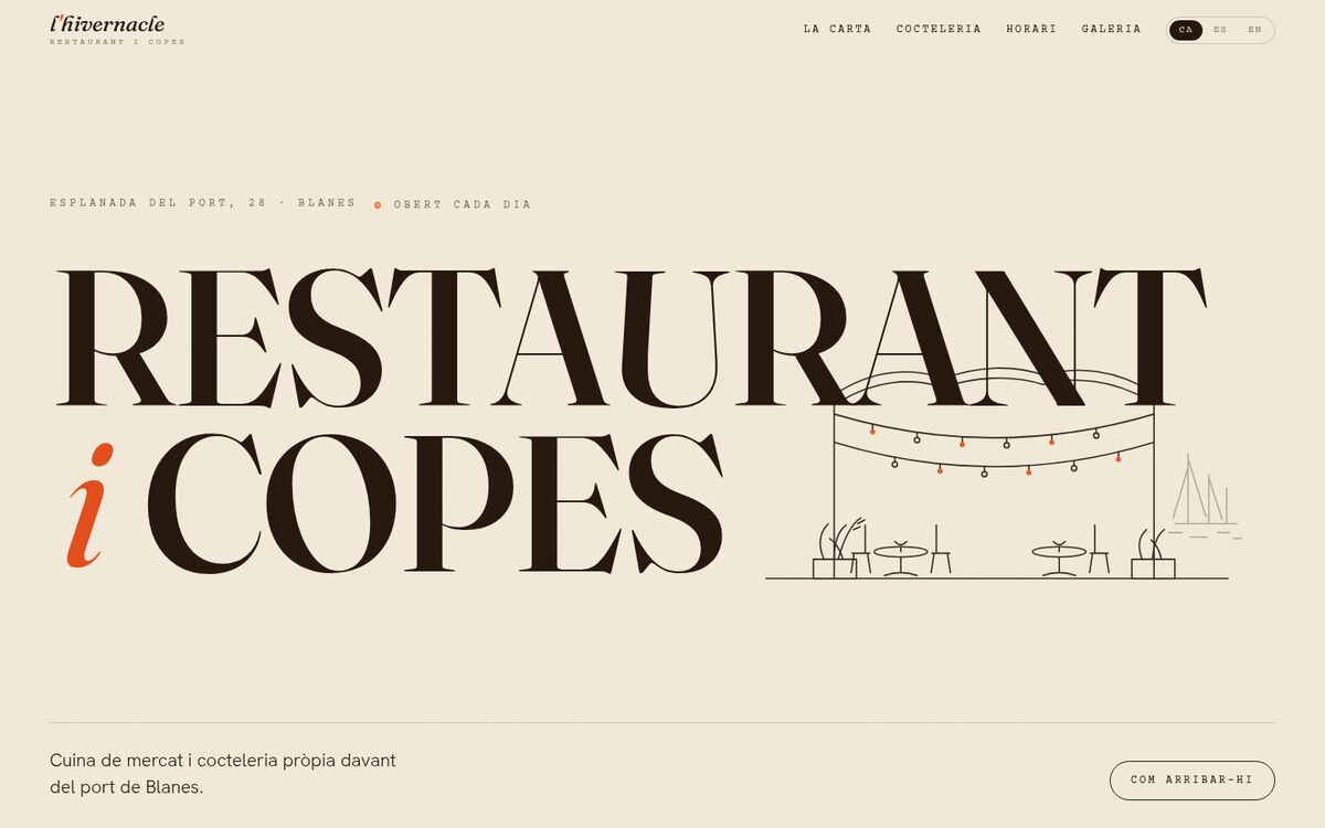 Web de l'Hivernacle, restaurante y coctelería en el puerto de Blanes