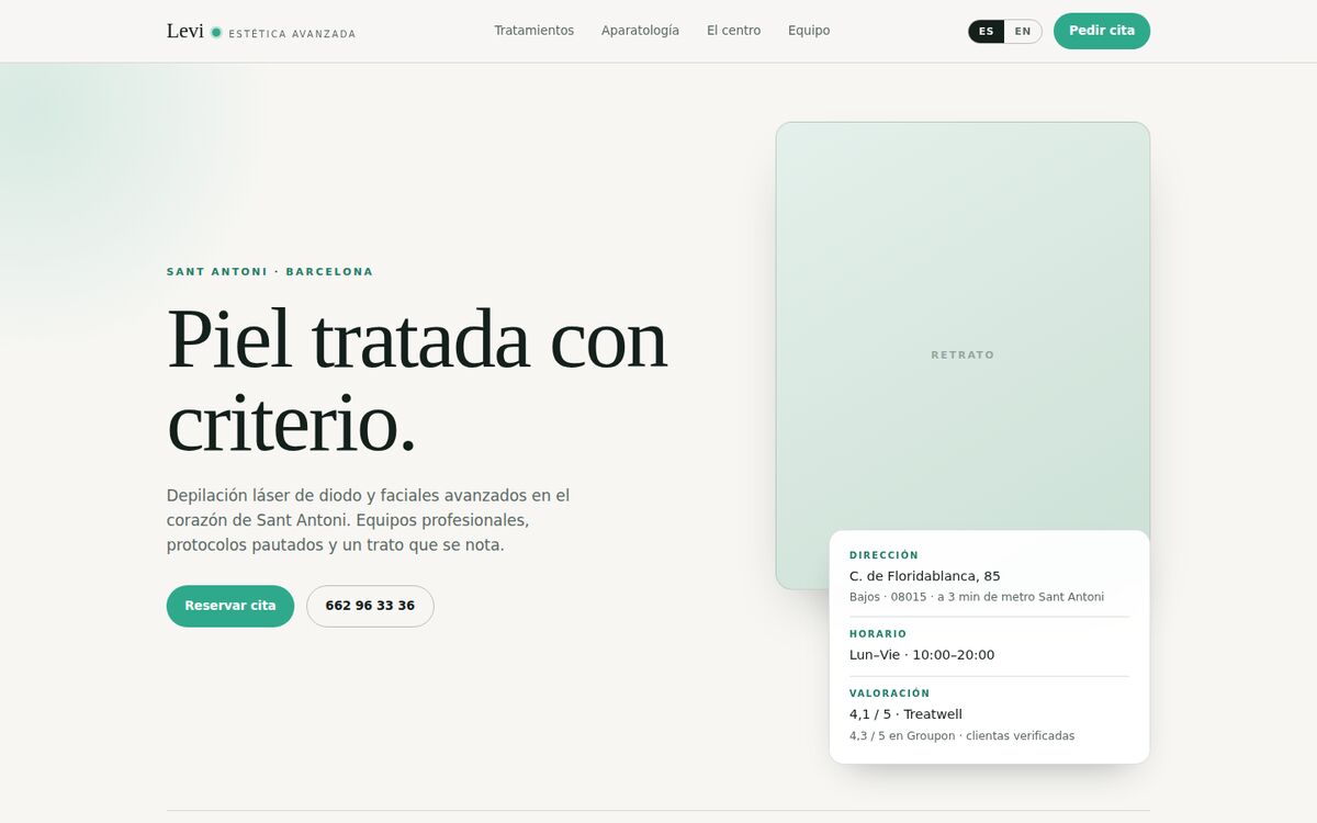 Web de Levi Estética Avanzada en Sant Antoni, Barcelona