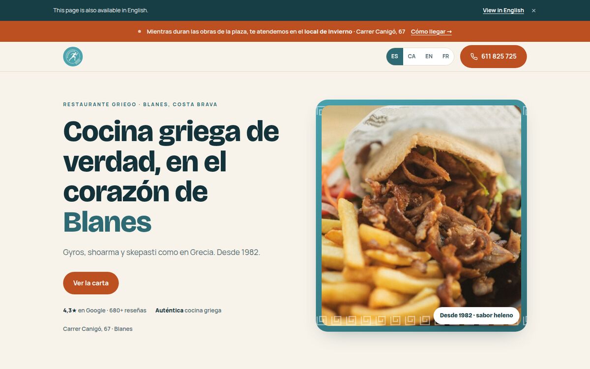 Web de Marathon Greek Food, restaurante griego en Blanes
