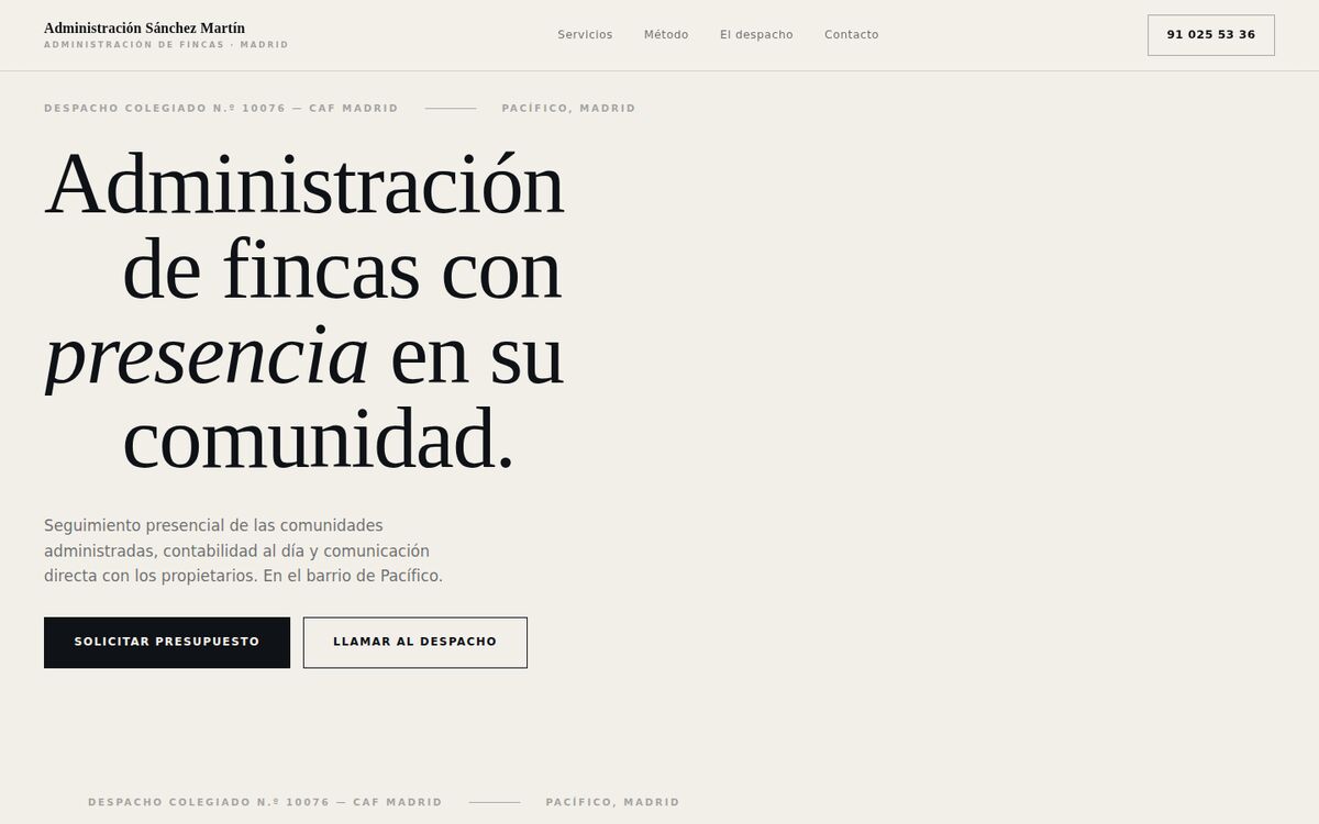 Web de Administración Sánchez Martín, fincas en Madrid
